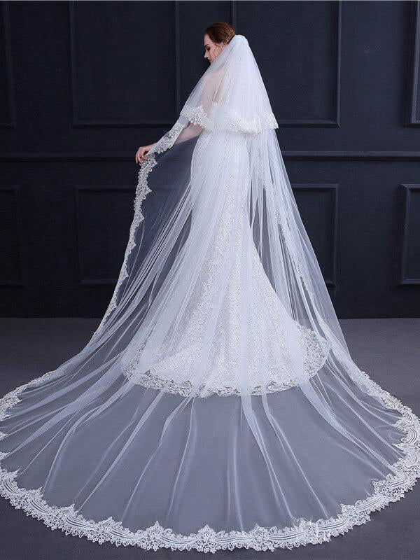 Two Tiers Ivory Lace Cathedral Veils