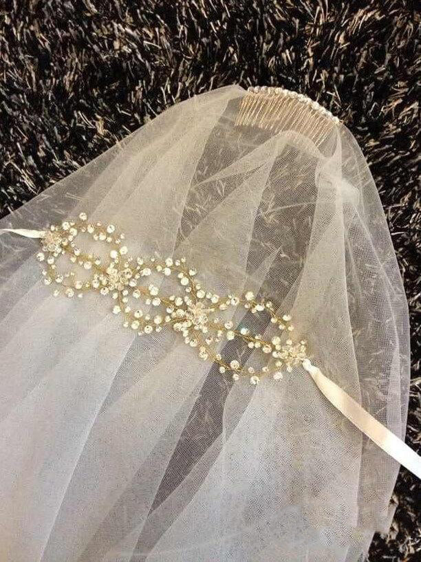 Traditional Drop Veil Blusher Wedding Veil with Crystal Headpiece
