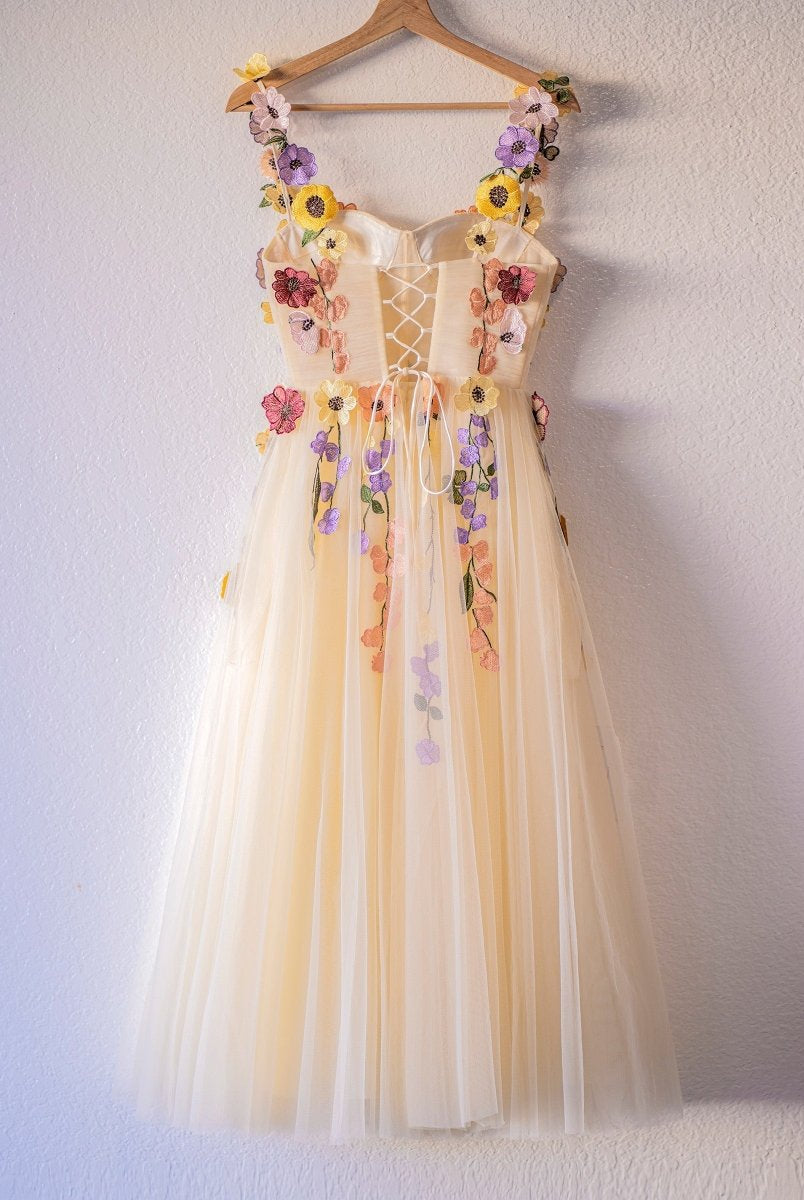 3D Flower Tulle Tea Length Prom Dresses - KissProm