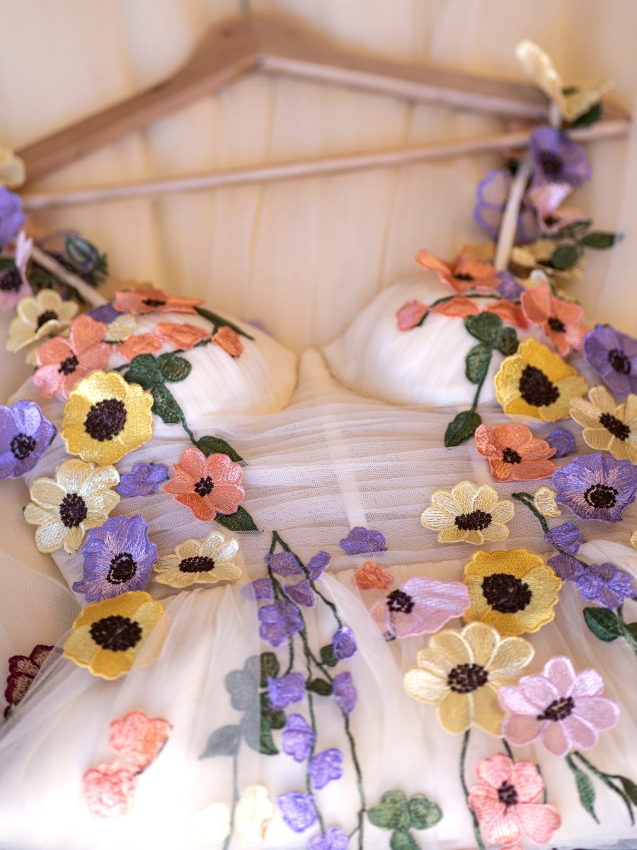 3D Flower Tulle Tea Length Prom Dresses - KissProm