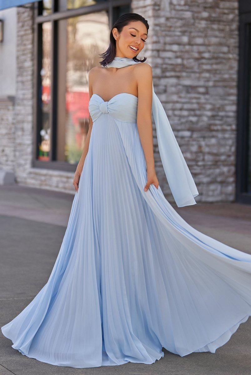 Rodri | A Line Light Pink Strapless Chiffon Long Prom Dress - KissProm