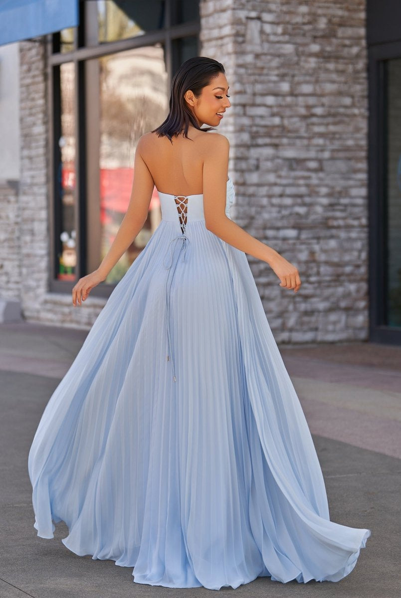 Rodri | A Line Light Pink Strapless Chiffon Long Prom Dress - KissProm