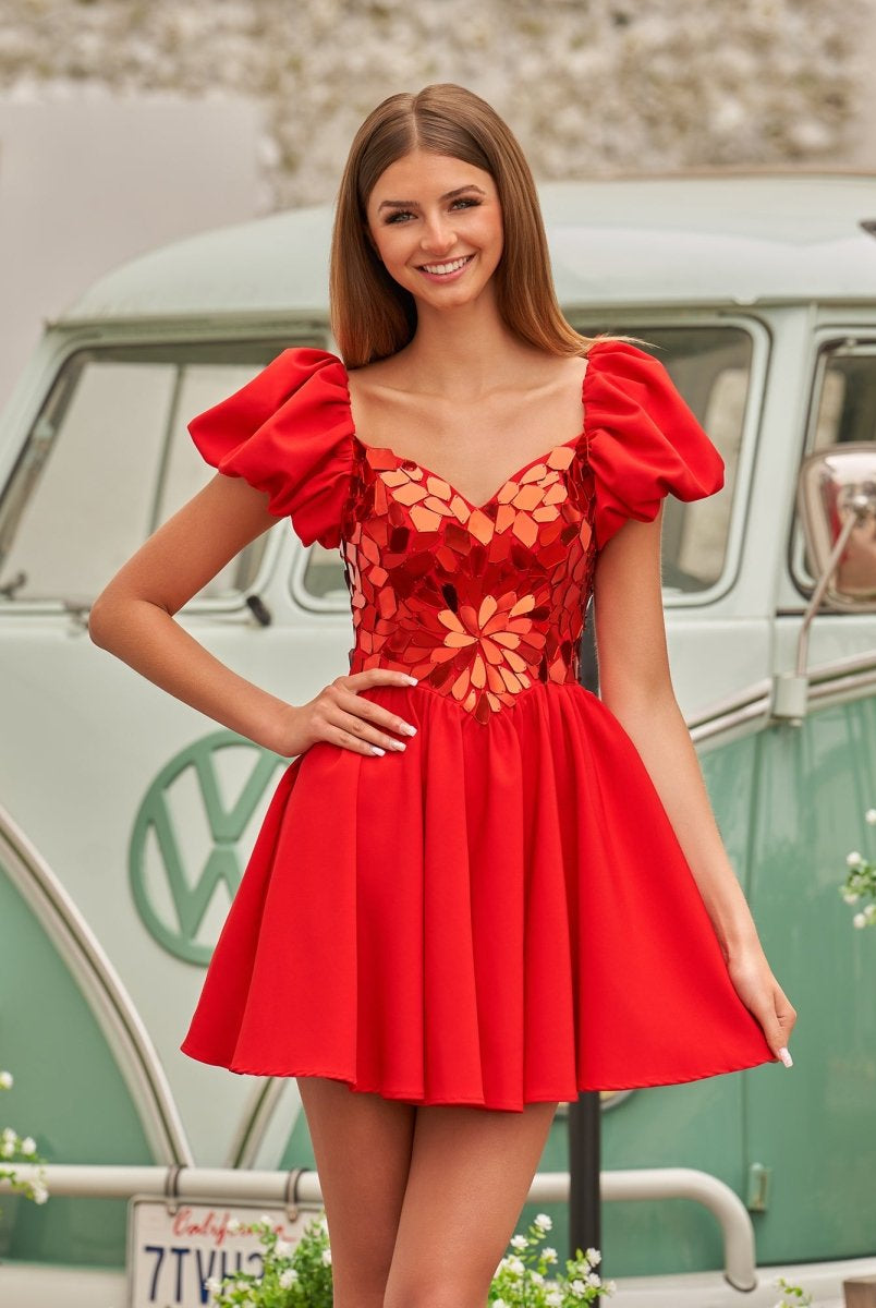 Galatea | A - Line Short Red Cut - Glass Sweetheartg Dress - KissProm