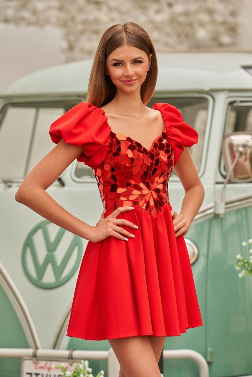 Galatea | A - Line Short Red Cut - Glass Sweetheartg Dress - KissProm