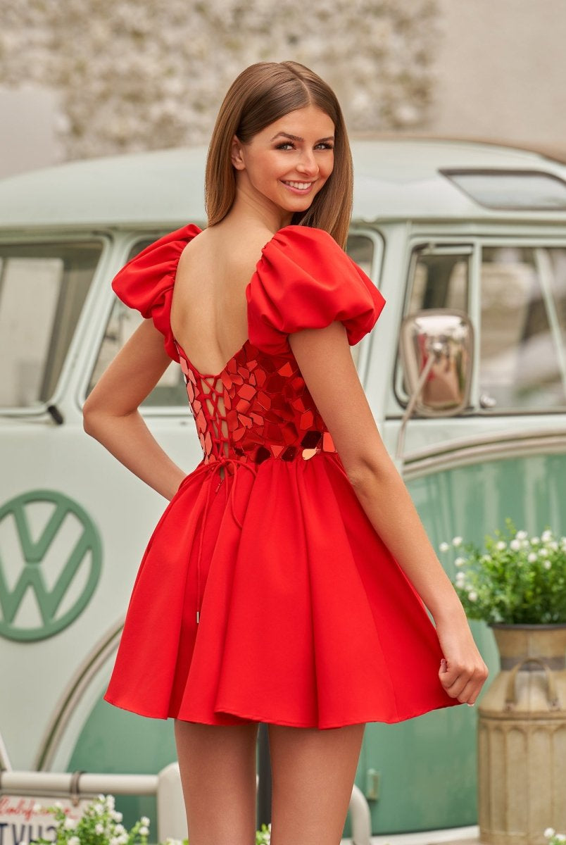 Galatea | A - Line Short Red Cut - Glass Sweetheartg Dress - KissProm