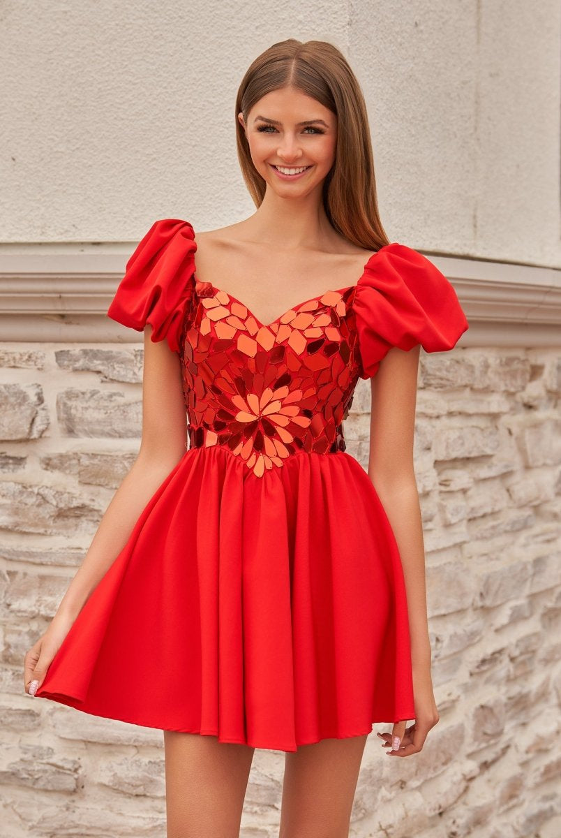Galatea | A - Line Short Red Cut - Glass Sweetheartg Dress - KissProm