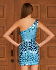 Chic Cut Glass Mirror Blue Short Homecoming Dress