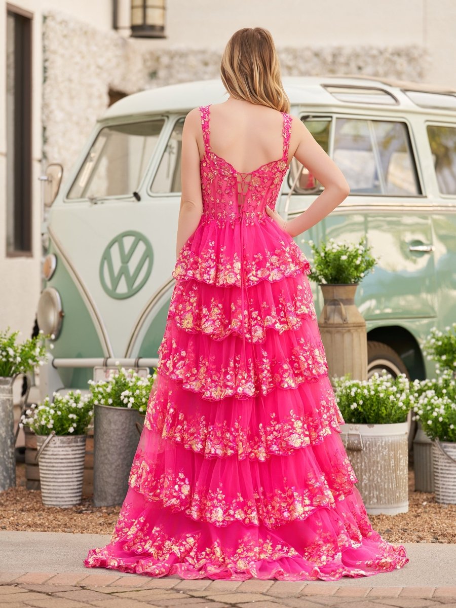 Capri | A - Line Lace Off - the - Shoulder Tiered Long Prom Dress with Slit - KissProm