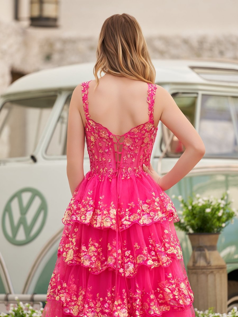 Capri | A - Line Lace Off - the - Shoulder Tiered Long Prom Dress with Slit - KissProm