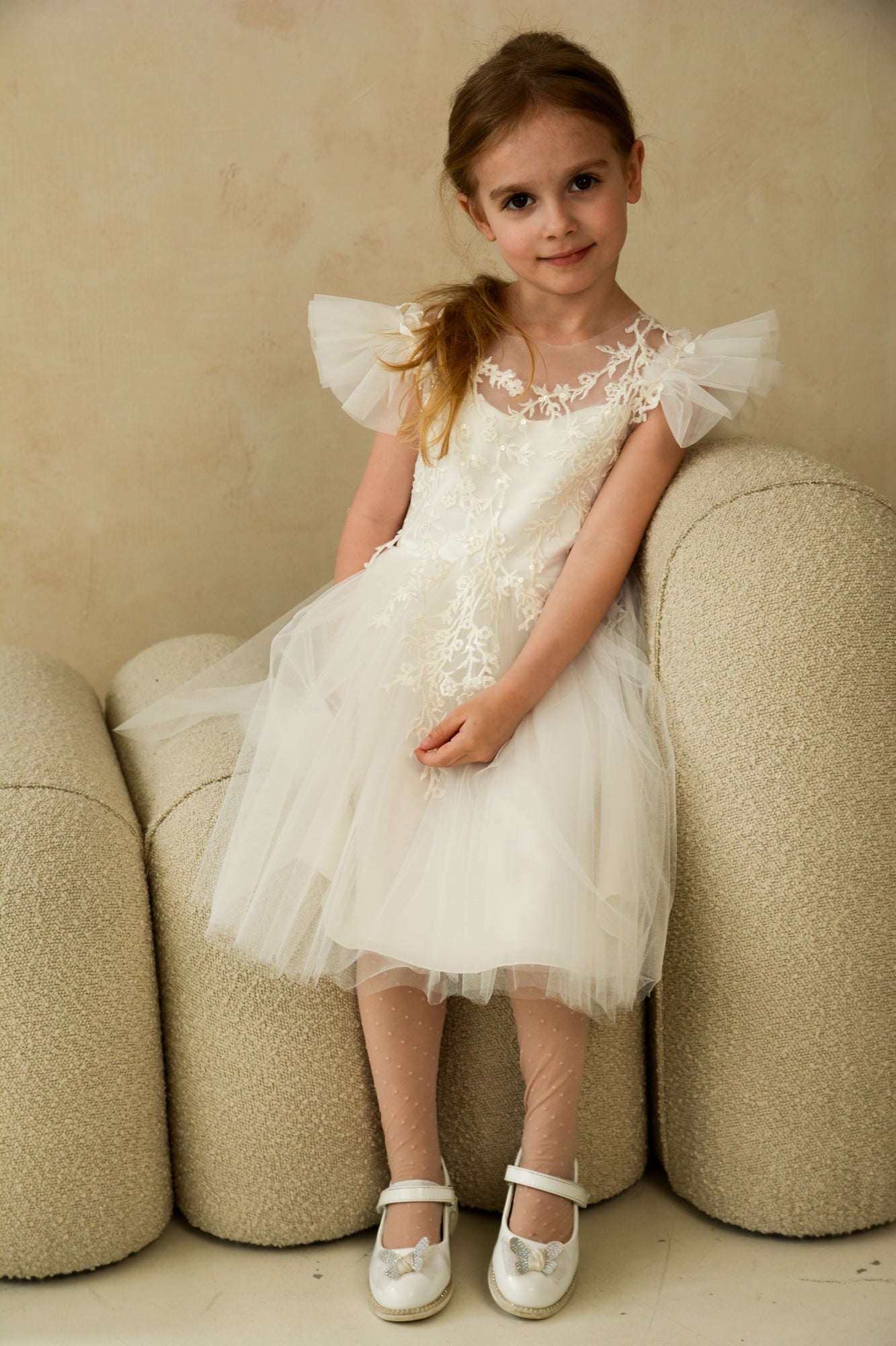 Emma Appliqued Tulle Floral Girl Dress