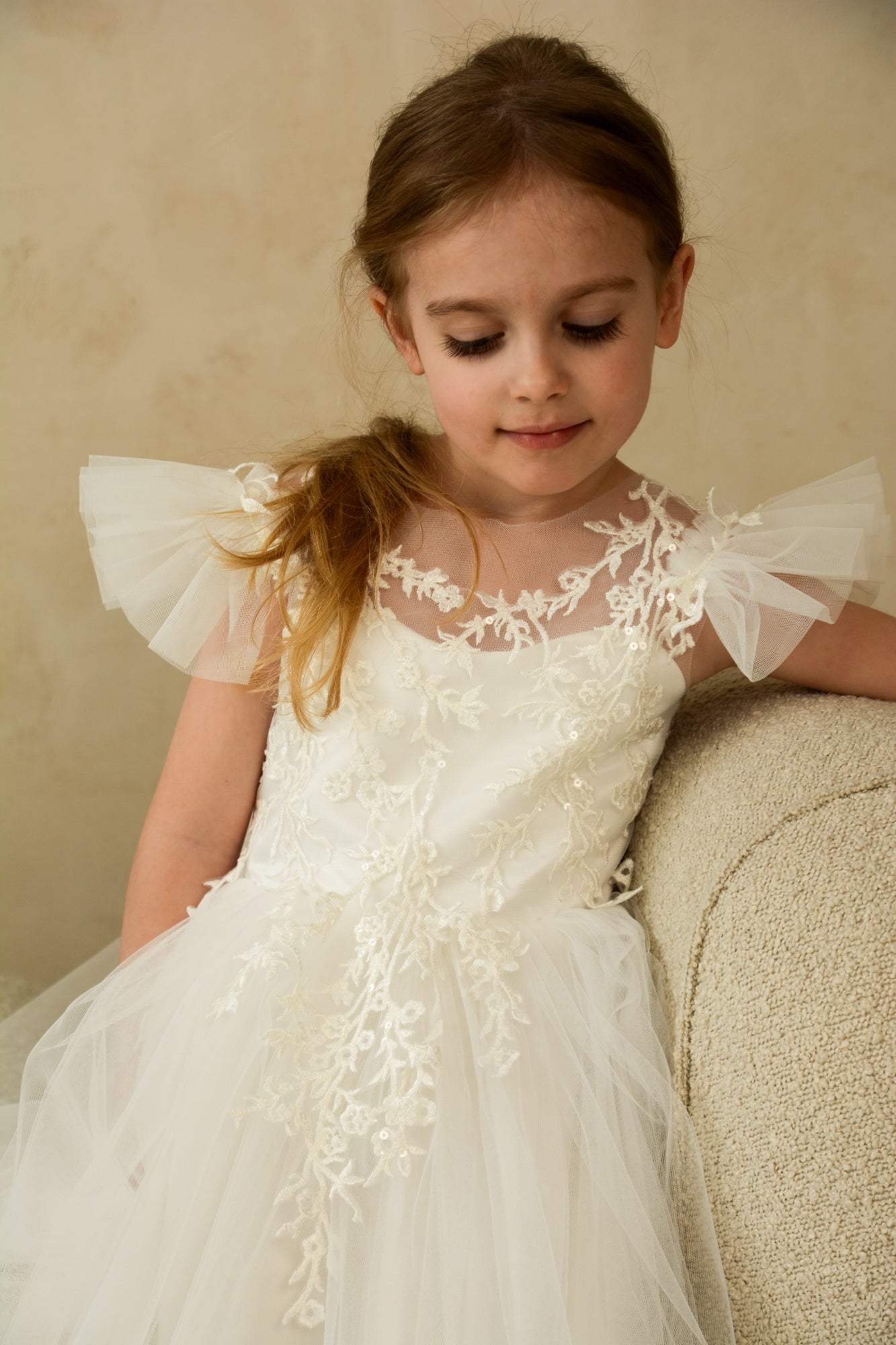 Emma Appliqued Tulle Floral Girl Dress