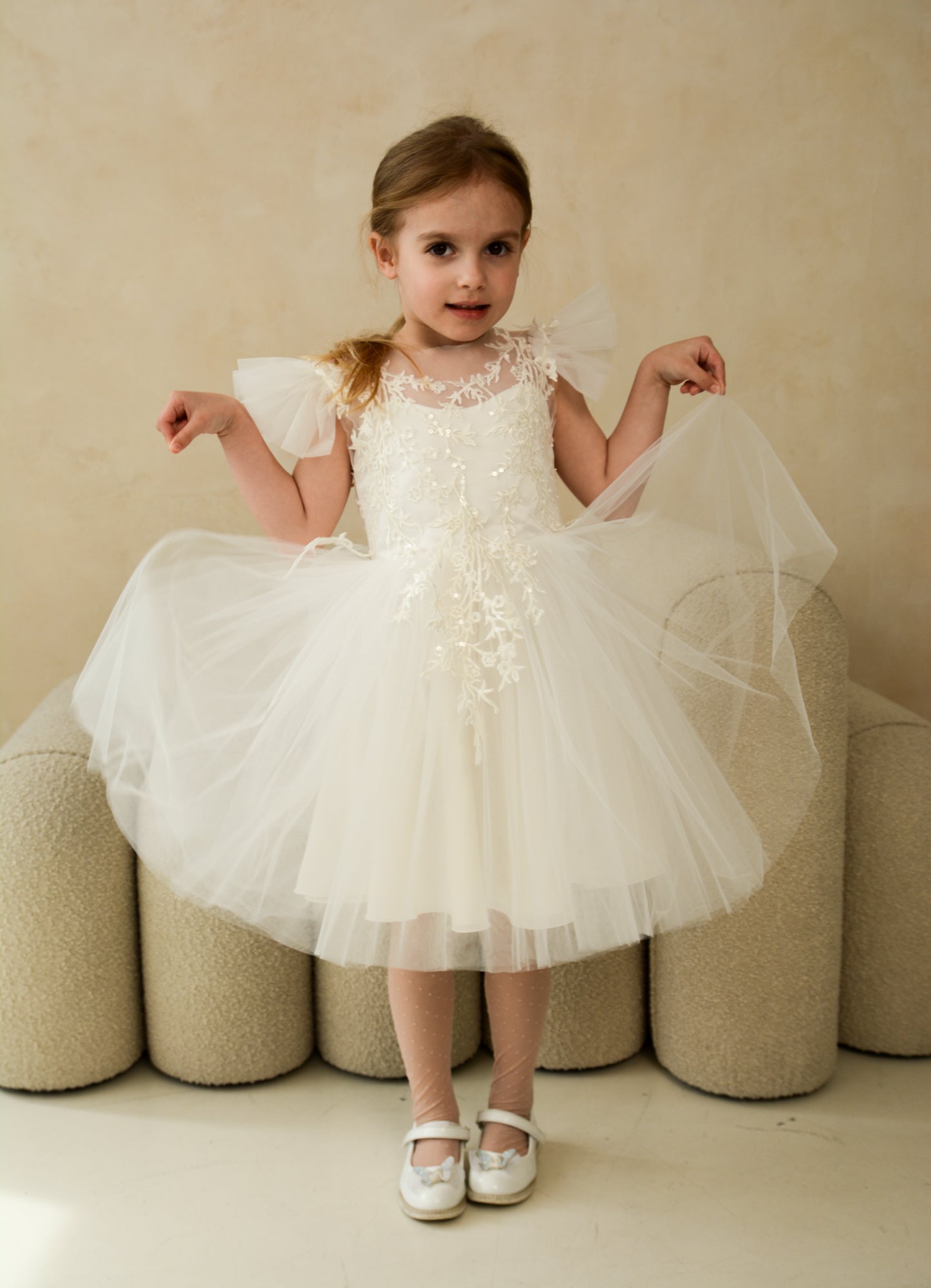 Emma Appliqued Tulle Floral Girl Dress