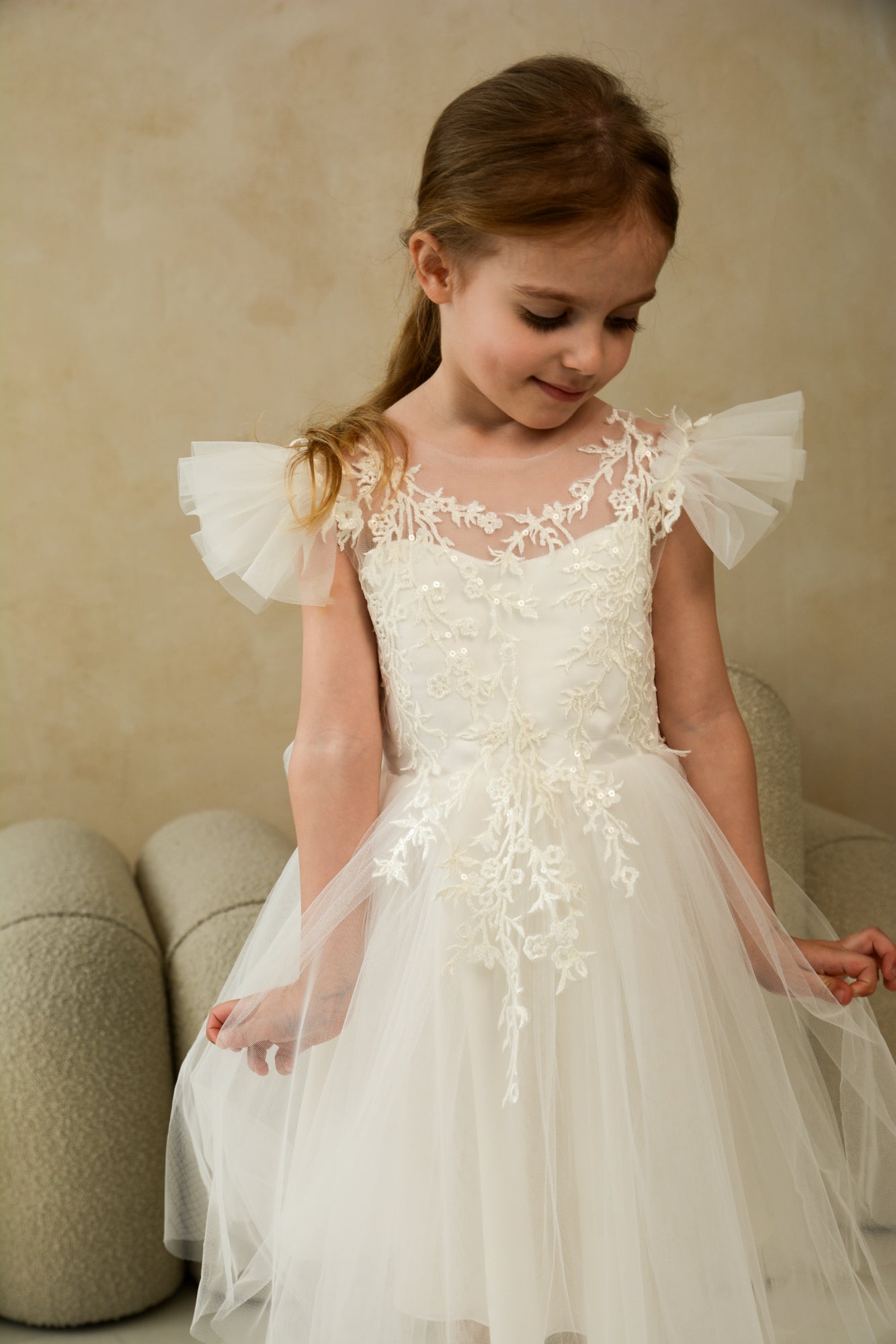 Emma Appliqued Tulle Floral Girl Dress