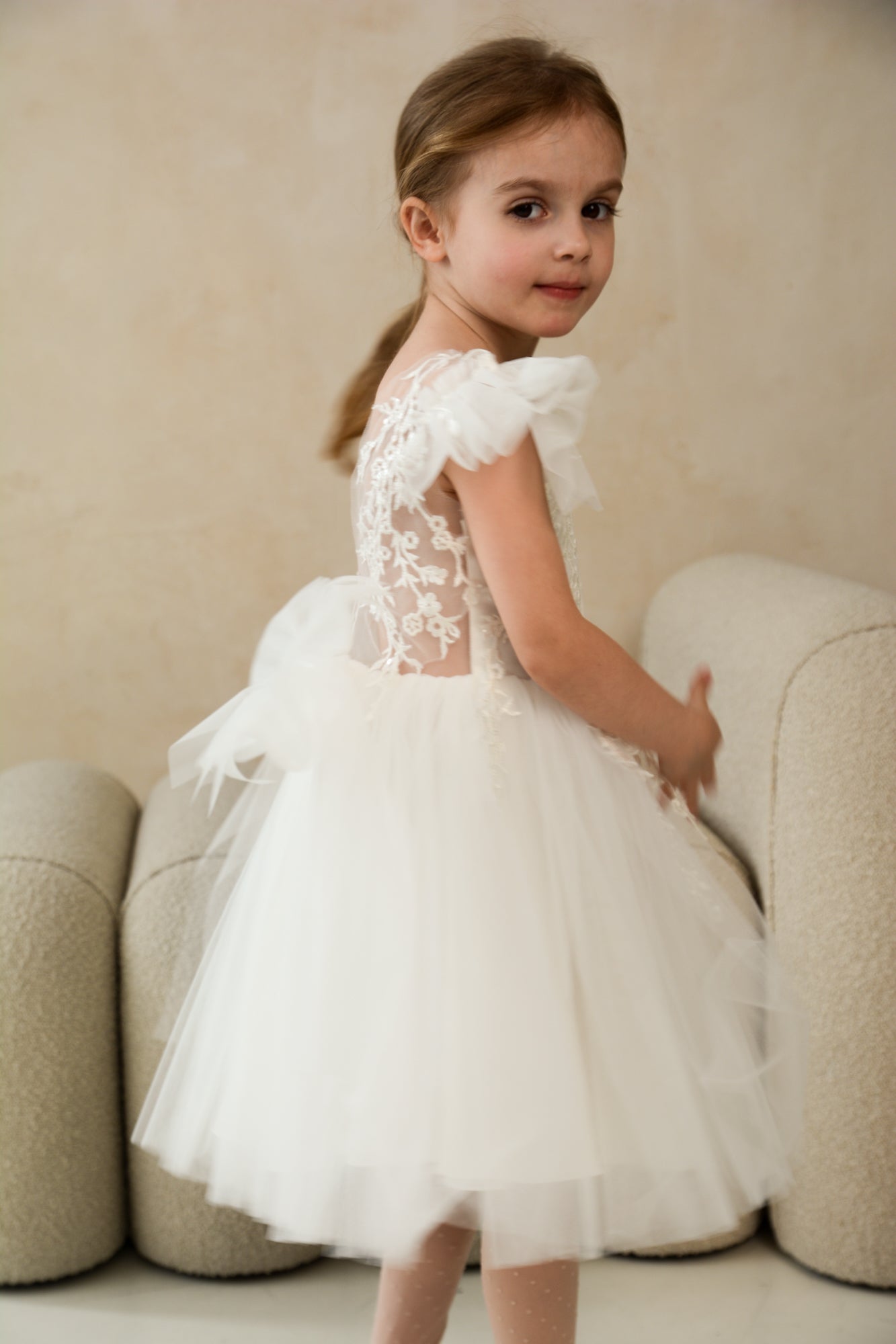 Emma Appliqued Tulle Floral Girl Dress