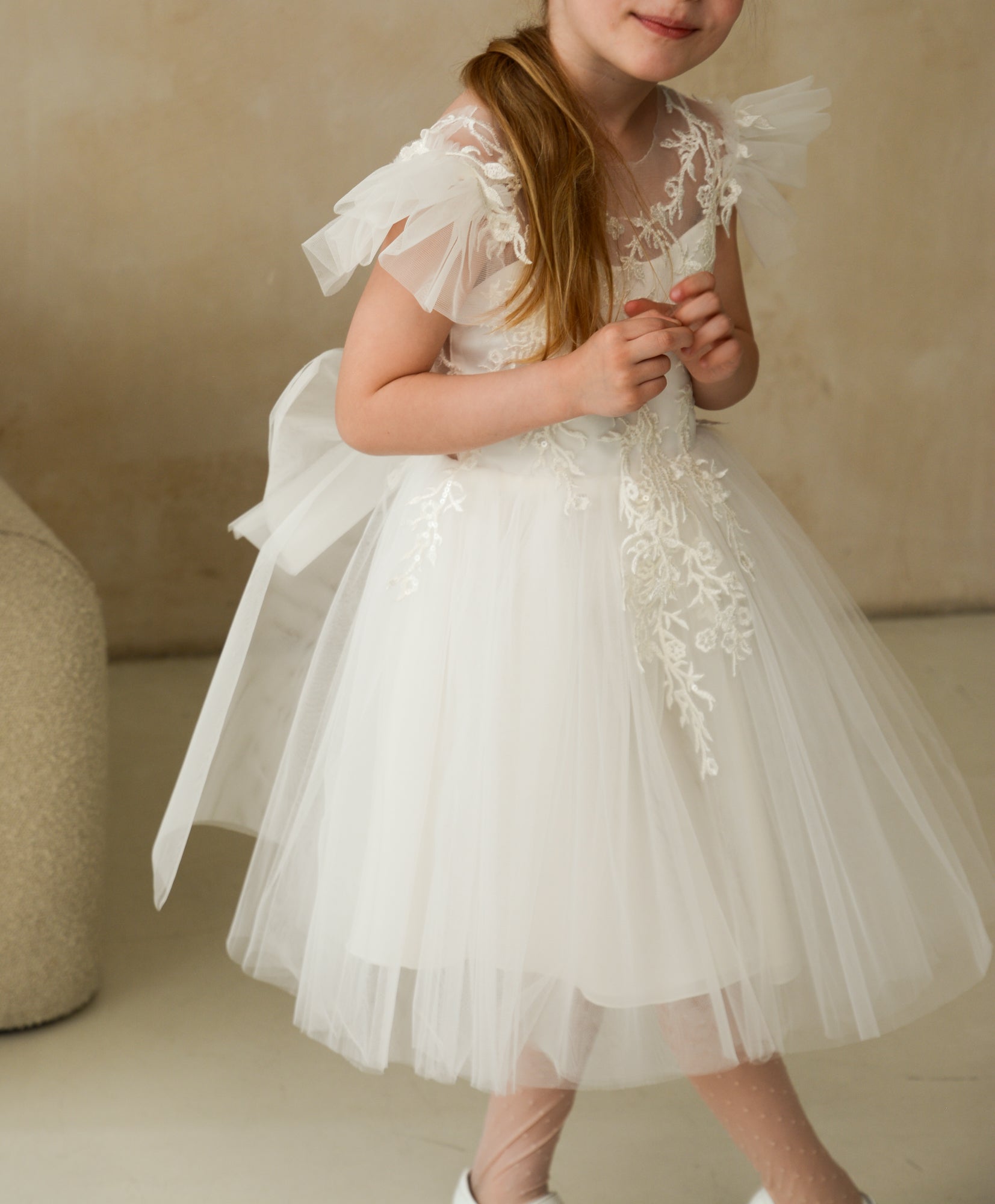 Emma Appliqued Tulle Floral Girl Dress
