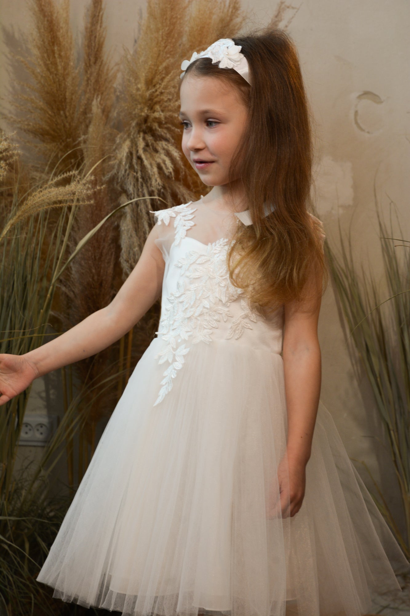 Olivia Appliqued Tulle Flower Girl Dress