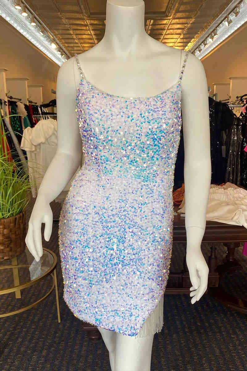 Bodycon Spaghetti Straps Sequins Homecoming Dress with Tassel