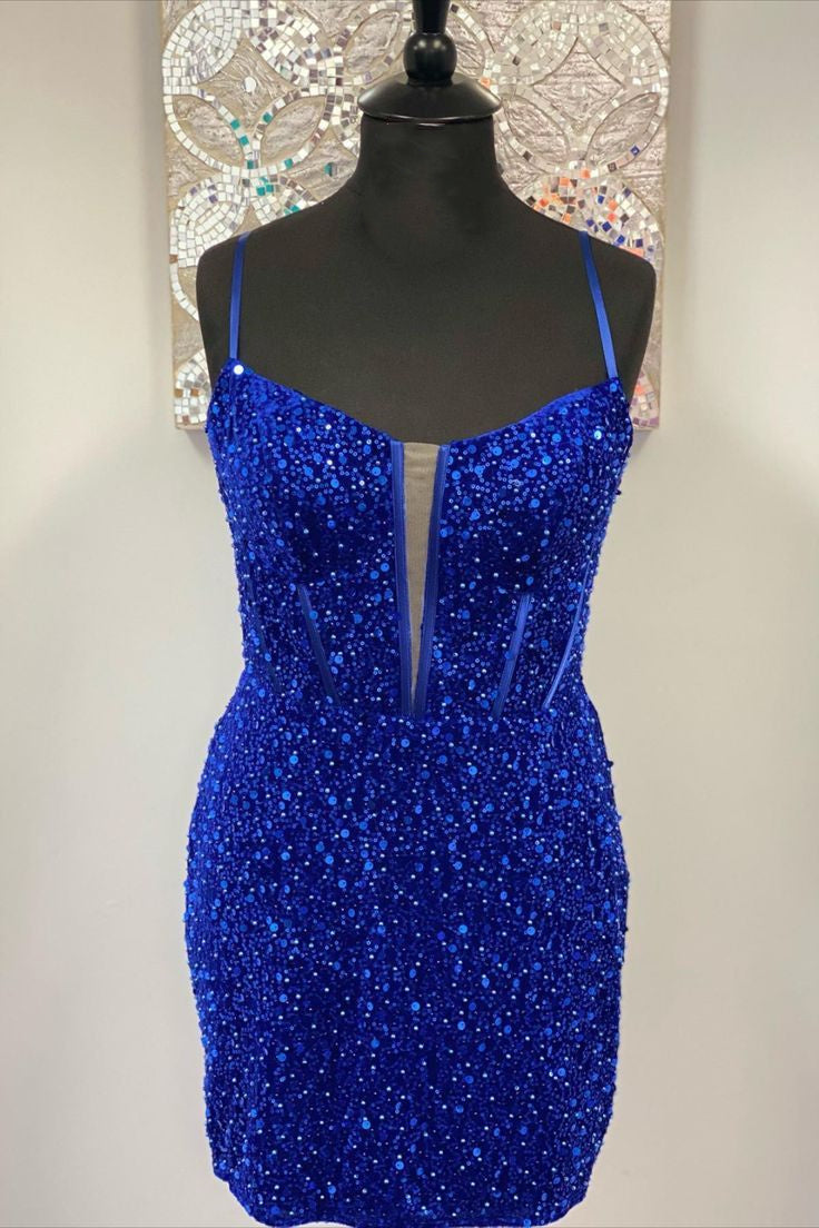 Bodycon Spaghetti Straps Sequins Homecoming Dress