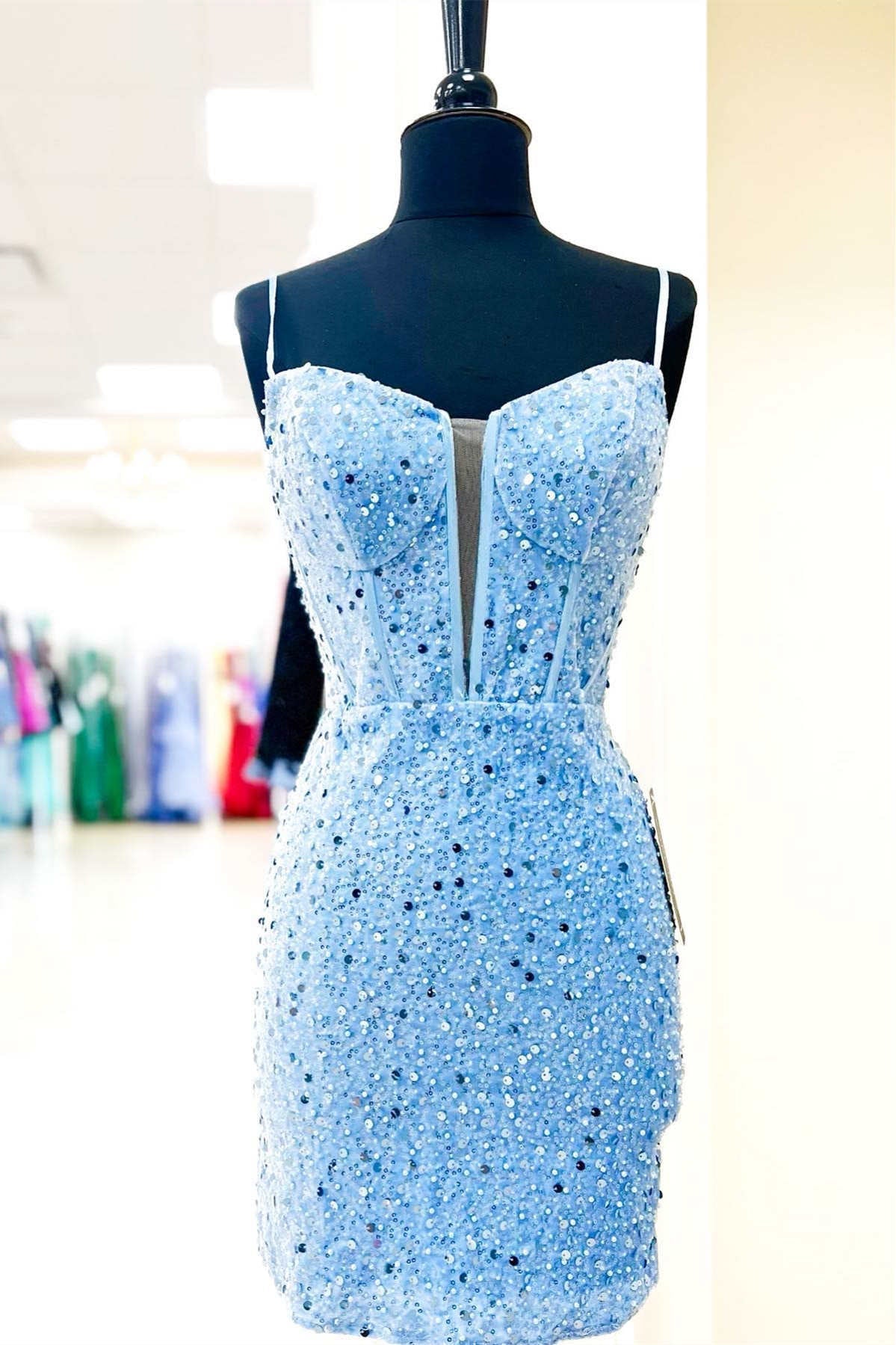 Bodycon Spaghetti Straps Sequins Homecoming Dress