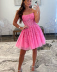A-Line Tulle Lace Homecoming Dress with Appliques