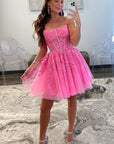 A-Line Tulle Lace Homecoming Dress with Appliques