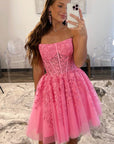 A-Line Tulle Lace Homecoming Dress with Appliques