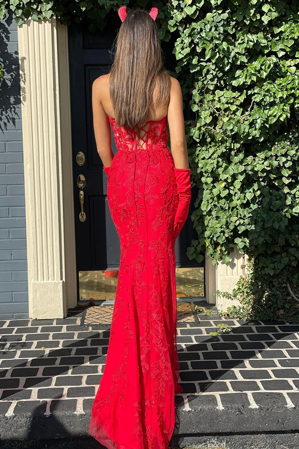 Mermaid Sweetheart Neck Lace Long Prom Dress With Appliques