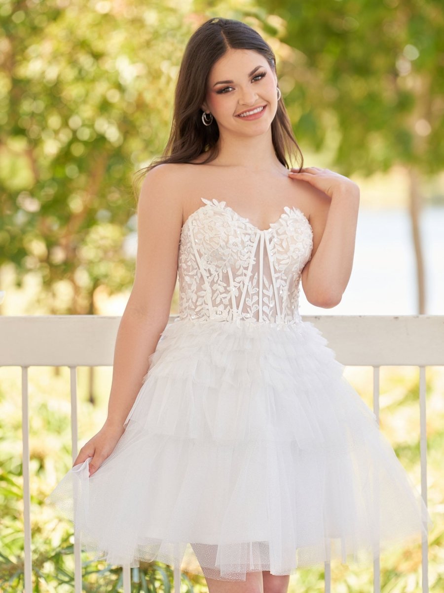 Ivy | A - Line Sweetheart White Lace Short Homecoming Dress - KissProm