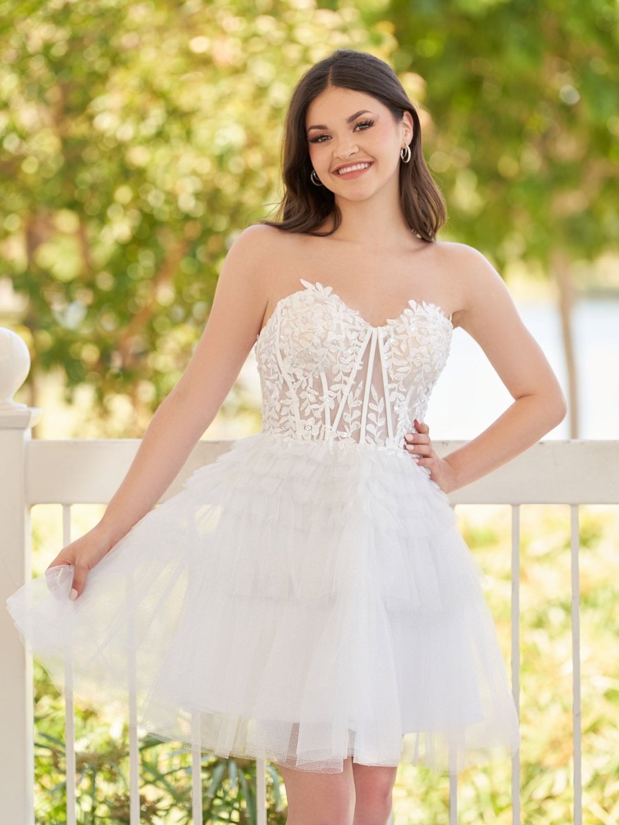 Ivy | A - Line Sweetheart White Lace Short Homecoming Dress - KissProm