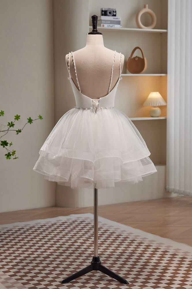 A-line Spaghetti Straps Tulle Short Homecoming Dresses