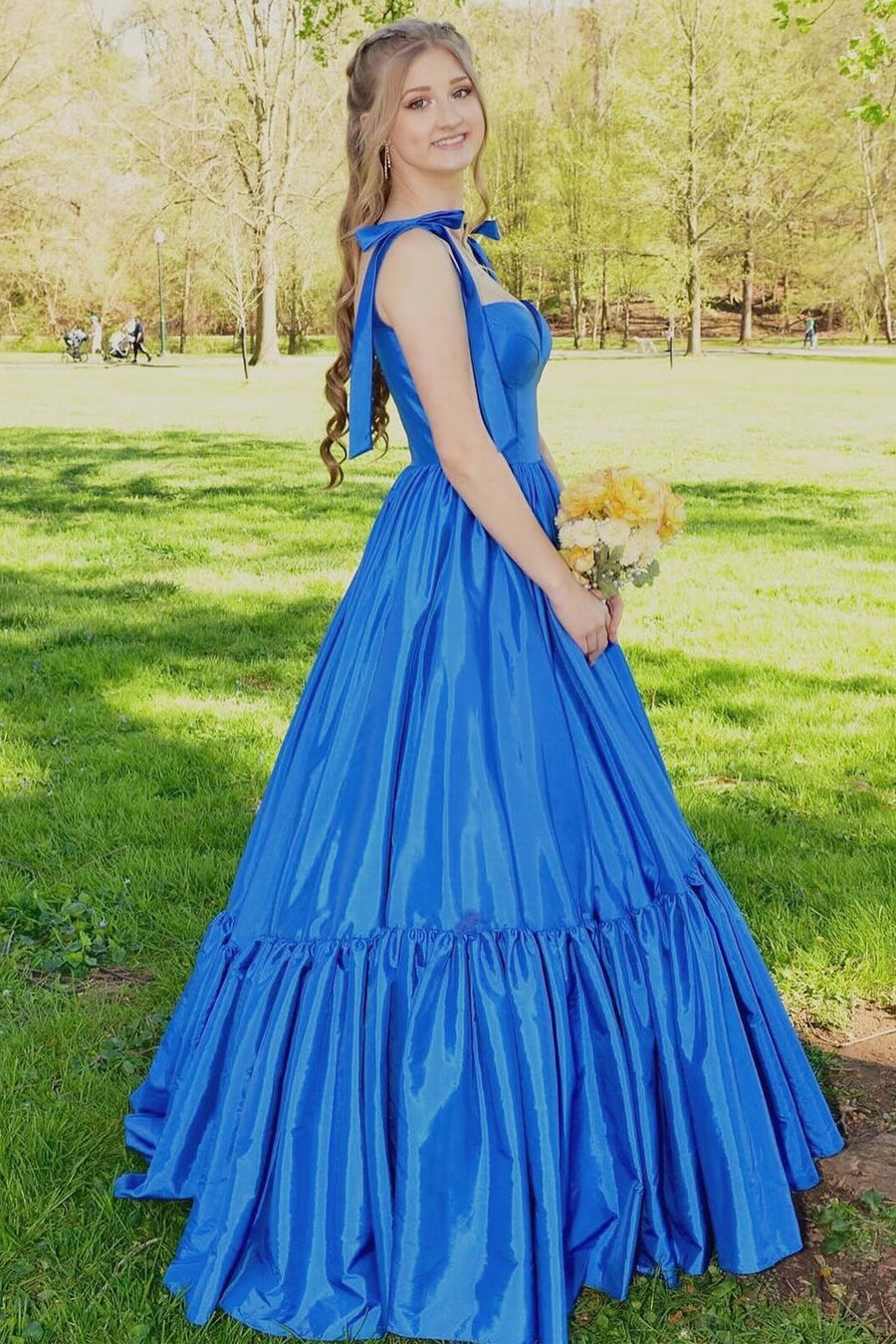 Red Sweetheart Bow Strap A-Line Long Prom Dress