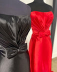 Red Strapless Bow Mermaid Long Prom Dress