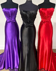 Red Strapless Bow Mermaid Long Prom Dress