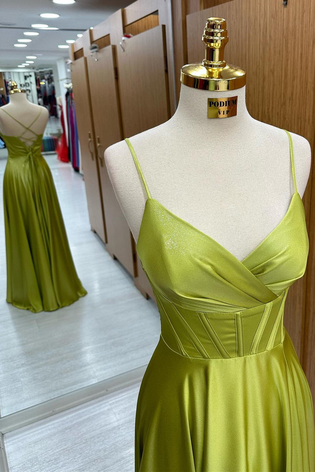 Olive Green Corset Lace-Up A-Line Long Formal Dress