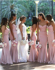 Mermaid Strapless Blush Pink Satin Bridesmaid Dresses Long Party Dresses