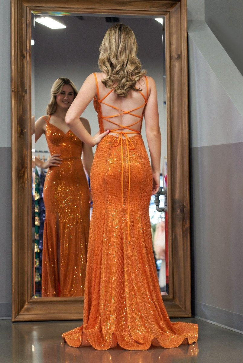 Emaree | Sparkly Mermaid V Neck Sequins Long Prom Dresses with Slit - KissProm