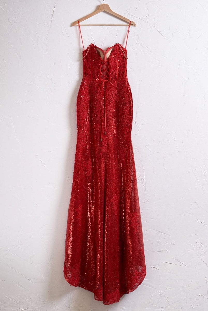 Kairi |Mermaid Spaghetti Straps Appliques Prom Dress with Slit - KissProm