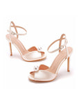 Satin Pearl Peep Toe Stiletto Ankle Strap Buckle Ultra High Heels