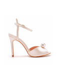 Satin Pearl Peep Toe Stiletto Ankle Strap Buckle Ultra High Heels