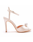 Satin Pearl Peep Toe Stiletto Ankle Strap Buckle Ultra High Heels