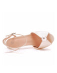 Satin Pearl Peep Toe Stiletto Ankle Strap Buckle Ultra High Heels