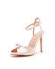 Satin Pearl Peep Toe Stiletto Ankle Strap Buckle Ultra High Heels