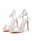 Satin Pearl Peep Toe Stiletto Ankle Strap Buckle Ultra High Heels