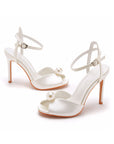 Satin Pearl Peep Toe Stiletto Ankle Strap Buckle Ultra High Heels