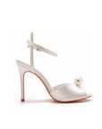 Satin Pearl Peep Toe Stiletto Ankle Strap Buckle Ultra High Heels