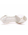 Satin Pearl Peep Toe Stiletto Ankle Strap Buckle Ultra High Heels