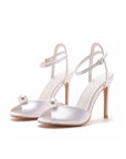 Satin Pearl Peep Toe Stiletto Ankle Strap Buckle Ultra High Heels