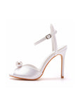 Satin Pearl Peep Toe Stiletto Ankle Strap Buckle Ultra High Heels