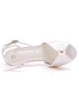 Satin Pearl Peep Toe Stiletto Ankle Strap Buckle Ultra High Heels