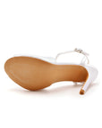 Satin Pearl Peep Toe Stiletto Ankle Strap Buckle Ultra High Heels